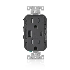 Leviton Decora 15 amps 125 V Type A/C Duplex Black Outlet and USB Charger 5-15R 1 pk