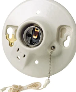 Leviton Porcelain Incandescent Medium Base Pull Chain Socket w/Outlet 1 pk