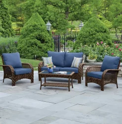 Living Accents 8799330 Blue 4 Piece Living Accents Charleston Dining Set With Brown Frame