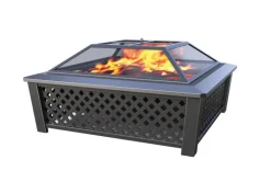 Living Accents 35 in. W Steel Square Wood Fire Pit