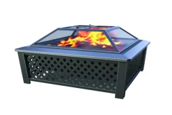 Living Accents 35 in. W Steel Square Wood Fire Pit