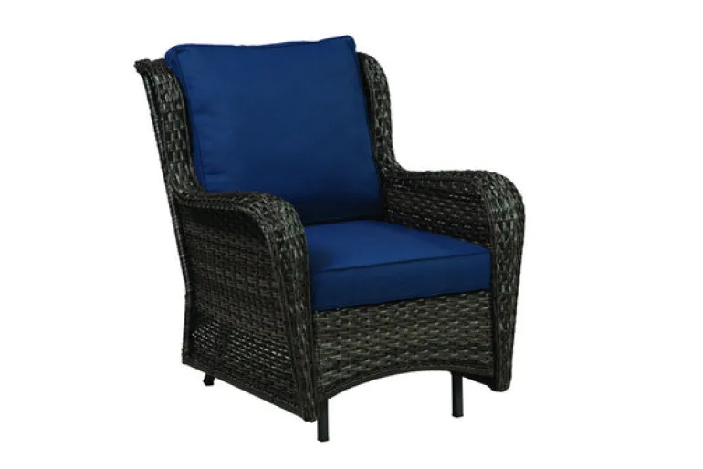 Living Accents Avondale Brown Wicker Frame Deep Seating Bench Glider Navy Blue