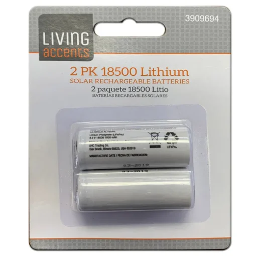 Living Accents Lithium Phosphate Rechargeable Battery 18,500 1000 mAh 3.2V for Solar Powered Lights
