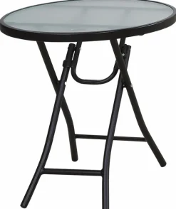 Living Accents Round Black Glass Folding Side Table (Pack of 4)