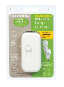 Lutron Credenza White 100 W Plug-In Dimmer Slide Switch 1 pk