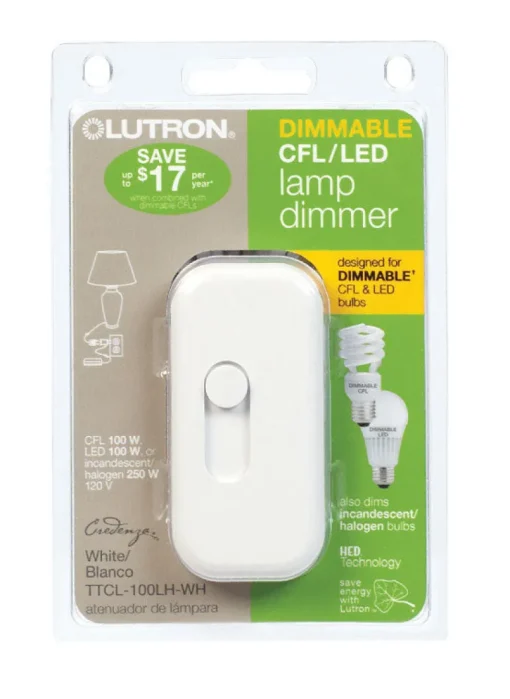 Lutron Credenza White 100 W Plug-In Dimmer Slide Switch 1 pk