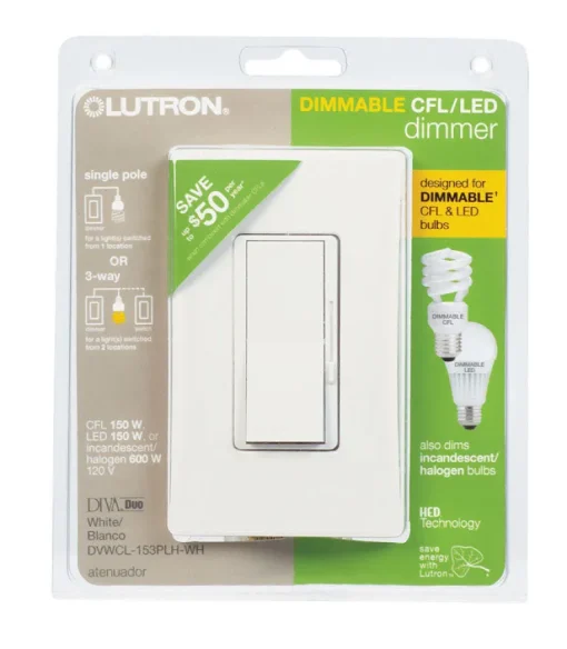 Lutron Diva White 150 W 3-Way Dimmer Switch 1 pk