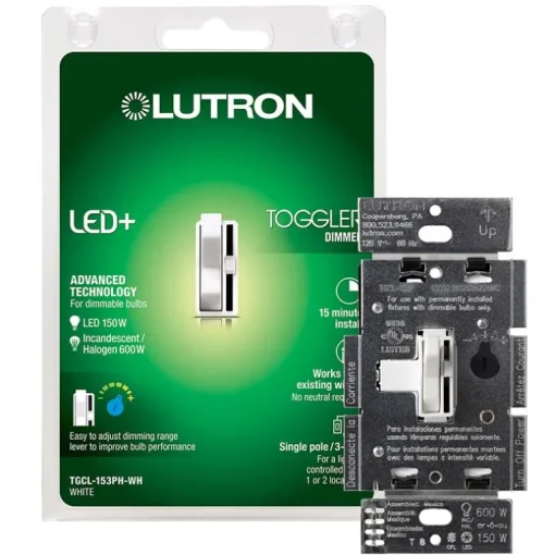 Lutron Toggler White 150 W 3-Way Dimmer Switch 1 pk