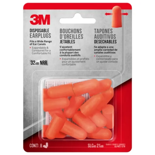 3M 32 dB Soft Foam Disposable Ear Plugs Orange 8 pair