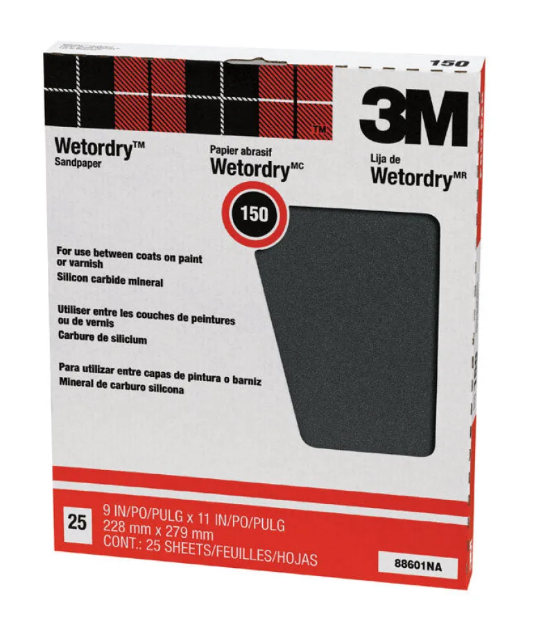 3M 11 in. L X 9 in. W 150 Grit Silicon Carbide Sandpaper 25 pk