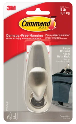 3M Command 4-1/8 in. L Brushed Nickel Metal Large Forever Classic Coat/Hat Hook 5 lb. capacity