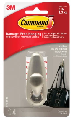 3M Command 3-1/4 In. L Brushed Nickel Metal Medium Forever Classic Coat/Hat Hook 3 Lb. Capacity