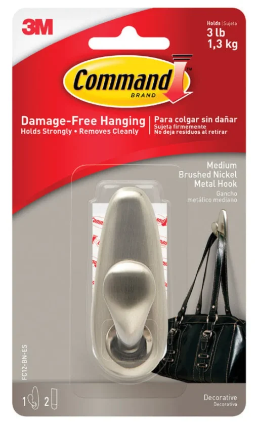3M Command 3-1/4 In. L Brushed Nickel Metal Medium Forever Classic Coat/Hat Hook 3 Lb. Capacity