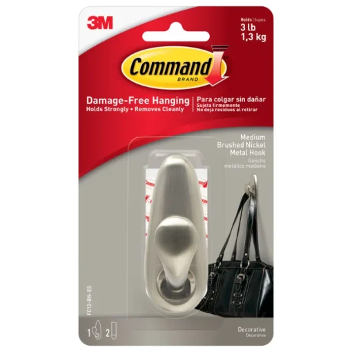 3M Command 3-1/4 In. L Brushed Nickel Metal Medium Forever Classic Coat/Hat Hook 3 Lb. Capacity