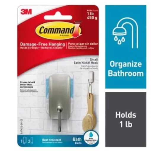 3M Command 1.18 in. L Satin Nickel Silver Adhesive Hook
