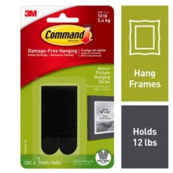 3M Command Black Medium Picture Hanging Strips 12 lb 8 pk