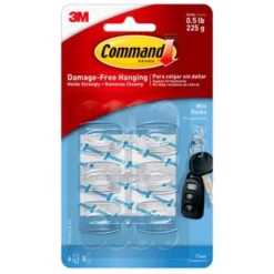 3M Command Clear Damage Free Hanging Mini Hook 0.5 lbs. Capacity, 11/8 L in. (Pack of 6)
