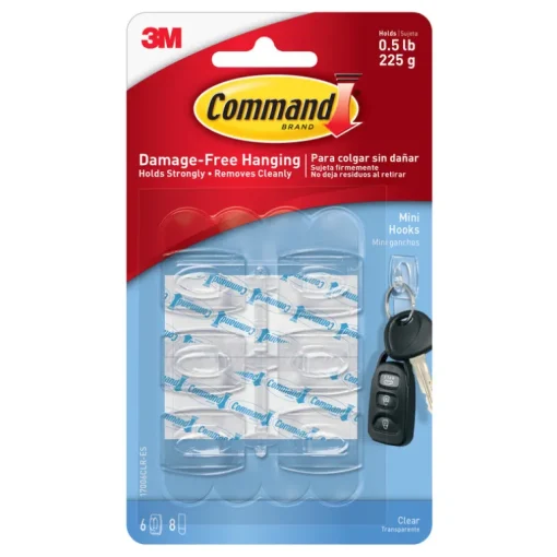 3M Command Clear Damage Free Hanging Mini Hook 0.5 lbs. Capacity, 11/8 L in. (Pack of 6)