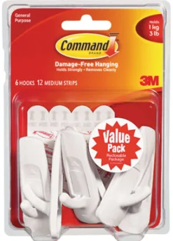 3M Command Medium Plastic Hook 3-7/8 In. L 6 Pk