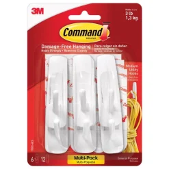 3M Command Medium Plastic Hook 3-7/8 In. L 6 Pk