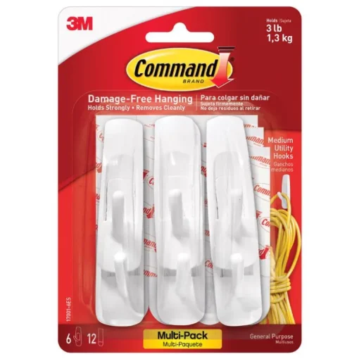 3M Command Medium Plastic Hook 3-7/8 In. L 6 Pk