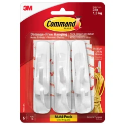 3M Command Medium Plastic Hook 3-7/8 In. L 6 Pk