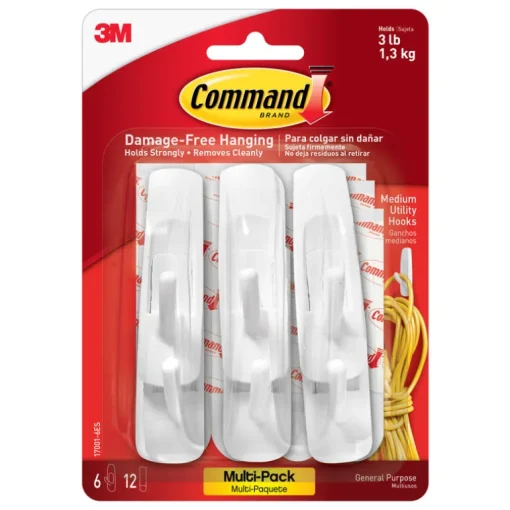 3M Command Medium Plastic Hook 3-7/8 In. L 6 Pk