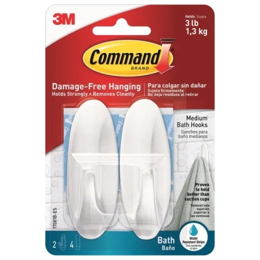 3M Command Medium Plastic Hook 3-1/8 In. L 2 Pk