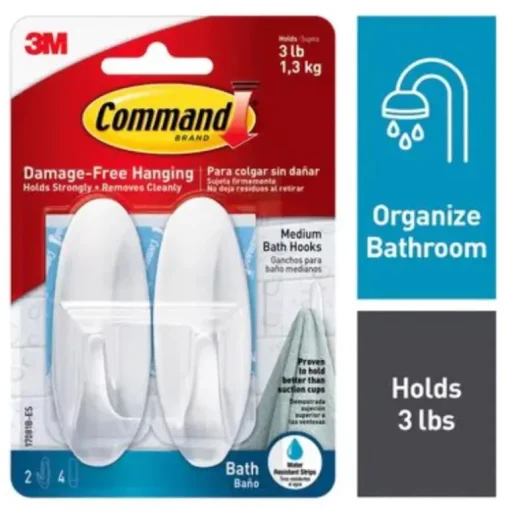 3M Command Medium Plastic Hook 3-1/8 In. L 2 Pk