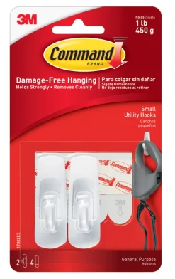 3M Command Small Plastic Hook 2-3/8 in. L 2 pk
