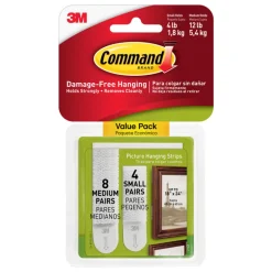 3M Command White Foam Picture Hanging Strips 12 Lb. 12 Pk