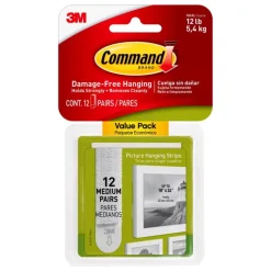 3M Command White Medium Picture Hanging Strips 12 lb 12 pk