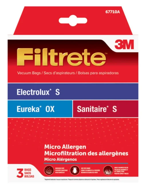 3M Filtrete Vacuum Bag For Electrolux S/Eureka OX/Sanitaire S, Micro Allergen 3 pk