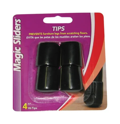 Magic Sliders Vinyl Leg Tip Black Round 1 in. W 4 pk