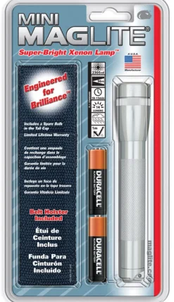 Maglite Mini 14 lm Silver Xenon Flashlight/Holster Combo Pack AA Battery