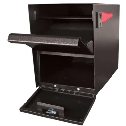 Mail Boss Package Master Modern Galvanized Steel Post Mount Black Locking Mailbox
