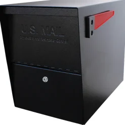 Mail Boss Package Master Modern Galvanized Steel Post Mount Black Locking Mailbox