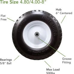 Marathon 8 in. D X 15.5 in. D 500 lb. cap. Centered Wheelbarrow Tire Polyurethane 1 pk