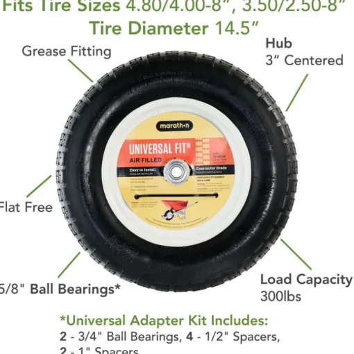 Marathon Universal Fit 8 in. D X 14.5 in. D 300 lb. cap. Centered Wheelbarrow Tire Polyurethane 1 pk