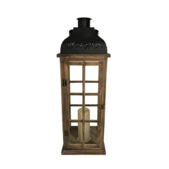 Meadow Creek 29 in. Metal/Wood Decorative Black/Brown Lantern