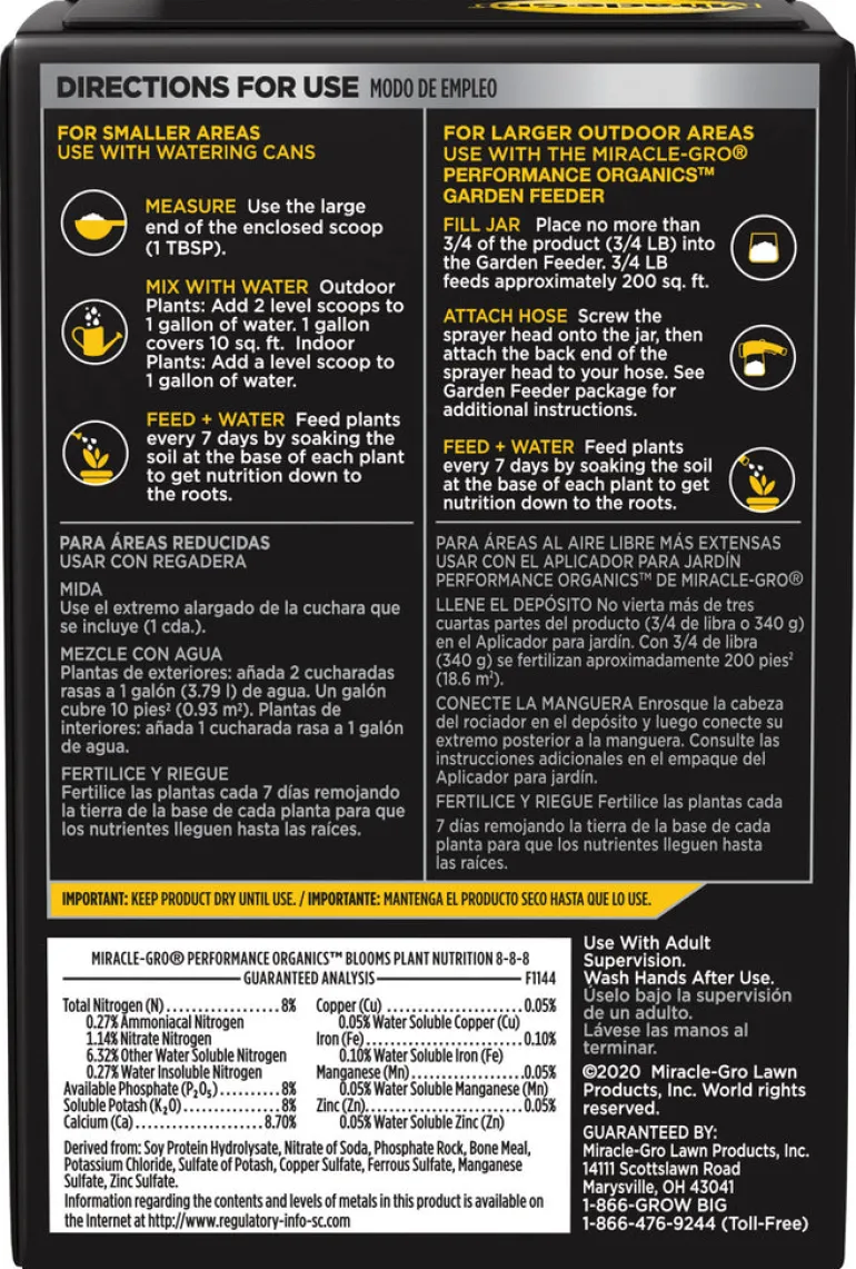 Miracle Gro 3005410 1 Lb Performance Organics Blooms Plant Nutrition 8-8-8