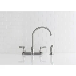 Moen Banbury Two Handle Stainless Steel Kitchen Faucet Side Sprayer Included