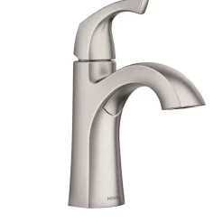 Moen Lindor 1.2 GPM Brushed Nickel High Arc Spout Single Handle Lavatory Faucet 4 in.