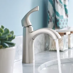 Moen Lindor 1.2 GPM Brushed Nickel High Arc Spout Single Handle Lavatory Faucet 4 in.