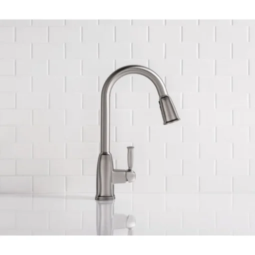 Moen Wellsley Stainless Steel 1.5 GPM Lever 1-Handle Pulldown Kitchen Faucet 10 in. Reach