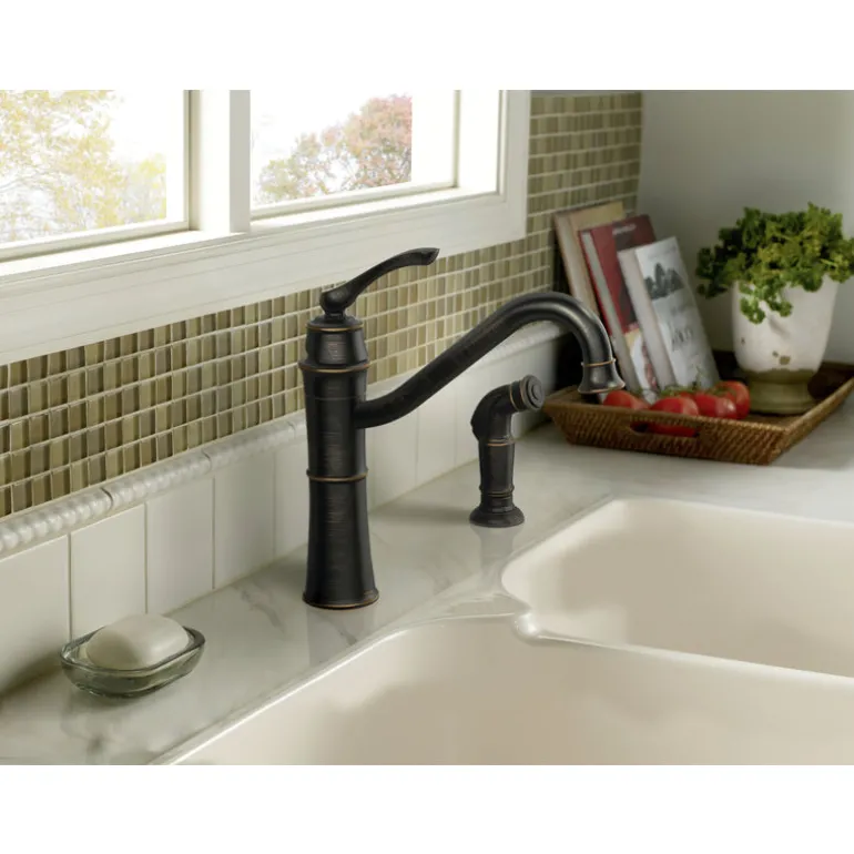 Moen Wetherly One Handle Bronze Kitchen Faucet Side Sprayer Included