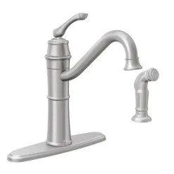 Moen Wetherly One Handle Stainless Steel Kitchen Faucet Side Sprayer Included