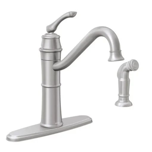 Moen Wetherly One Handle Stainless Steel Kitchen Faucet Side Sprayer Included