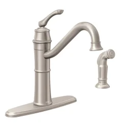 Moen Wetherly One Handle Stainless Steel Kitchen Faucet Side Sprayer Included