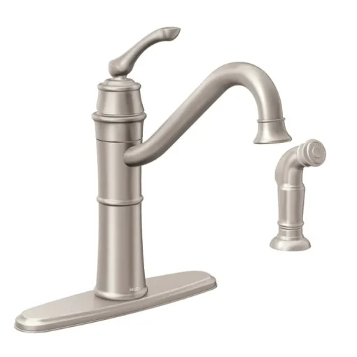 Moen Wetherly One Handle Stainless Steel Kitchen Faucet Side Sprayer Included